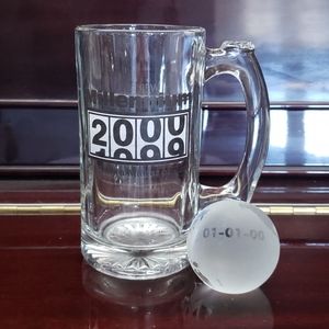 Millennium glass mug with 01-01-00 glass globe.